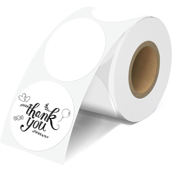 2'' White Thermal Labels - 600pcs Round Thermal Printer Labels, Waterproof Thermal Printer Stickers for Logo Design, Name/Price Tag, Thanks Card, Address, QR Code, 600 Labels/Roll (White)