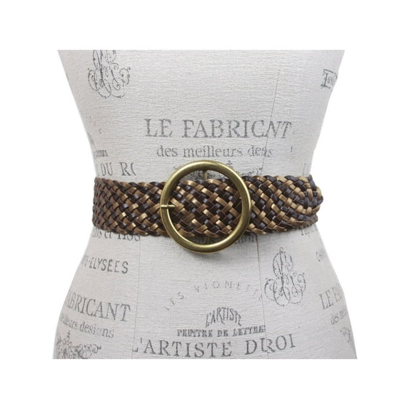2" Wide Braided Leather Belt with Metal Ring Buckle