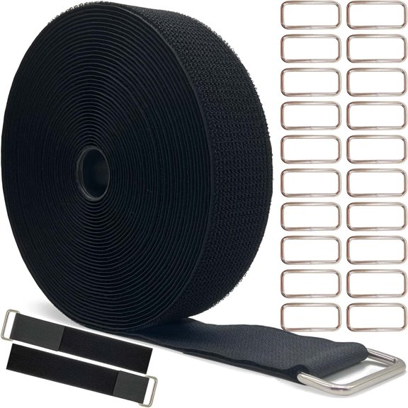 2" Wide Cable Straps with 20 Metal Buckles Black 40 Ft Pack
