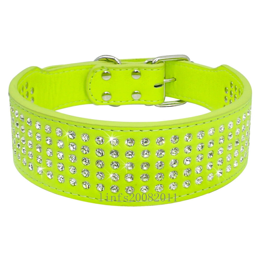 2" Wide Leather Rhinestone Dog Collars Bling Diamonds for Large Dogs