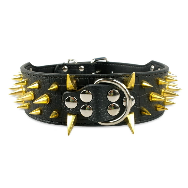 2 Wide Spiked Studded Leather Dog Collar for Medium Large Dogs Pit Bull  Mastiff