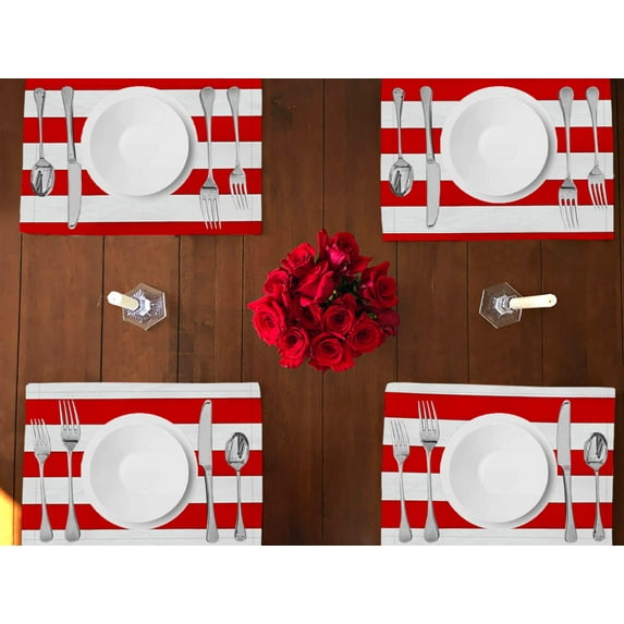 2" Wide Stripes Print Cotton Dinner Table Placemats Holiday Home Decoration 13" x 19" (Pack of 4)