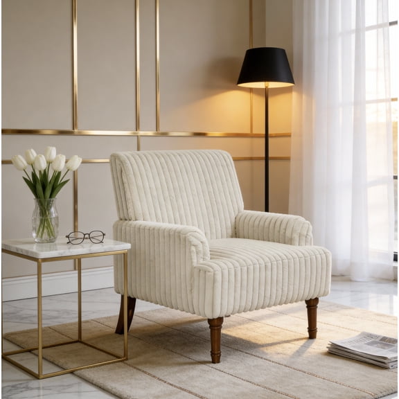 2" Wide Wale Corduroy Modern Accent Chair 9" Solid Wood Legs Comfortable