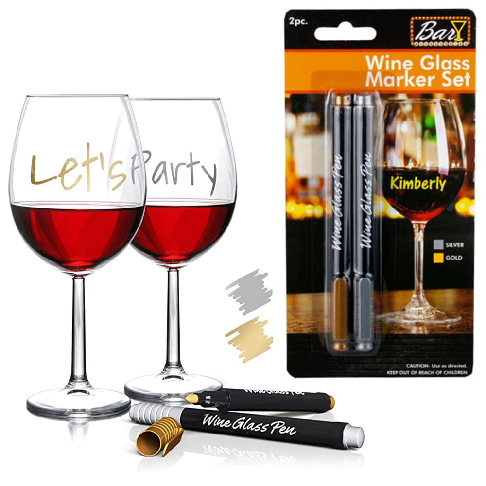 2 Wine Glass Markers Pen Gold Silver Erasable Washable Weddings Party Drink  Name