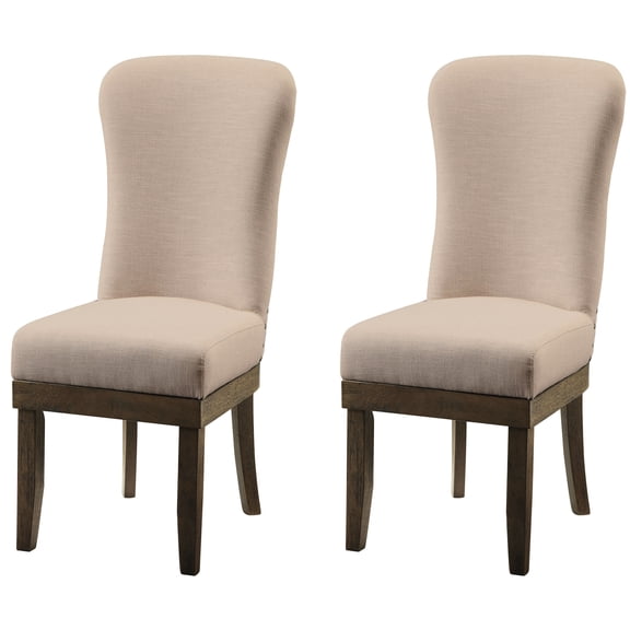 2 Wingback Chairs In Beige Linen - Modern Look For Dining, Salvage Brown Details, Foam Filled Seats 2pcs Design, Upholstery, Trim, Dining Room