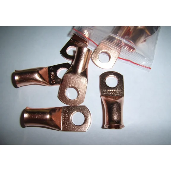 (2) Wire Ring Terminal Copper 1/0 Awg Gauge 3/8" Connectors Car Audio Terminals