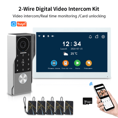 2-Wired Video Intercom System, 7 Inches Video Doorbell Camera with Monitor
