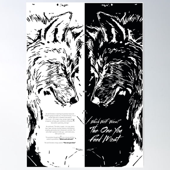 2 Wolf Cherokee Legend Two Wolves With Story Poster Wall Art, Modern Wall Decor For Living Room Bedroom, 12x18 UNFRAMED