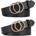 thumbnail image 1 of 2 Women Belts for Jeans with Fashion Double O-Ring Buckle and Faux Leather, 1 of 7