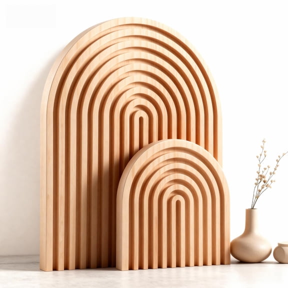 2 Wood Arch Decor Boho Shelf & Serving Board For Fireplace Mantel Kitchen Counter - Light Pine Finish Scandinavian Japandi Style Aesthetic Accents Living Room Home Office