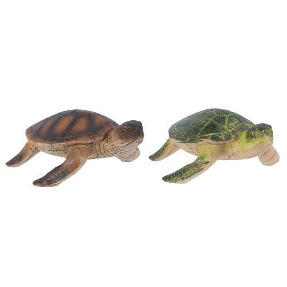 2 Wood Look Resin Sea Turtle Table Decor Figurines