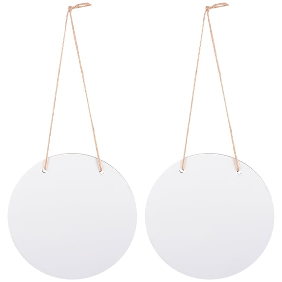 Set of 2 White Wooden Circle Hanging Signs, 30cm Round Wood Plaques for Home Decor and Wall Decoration