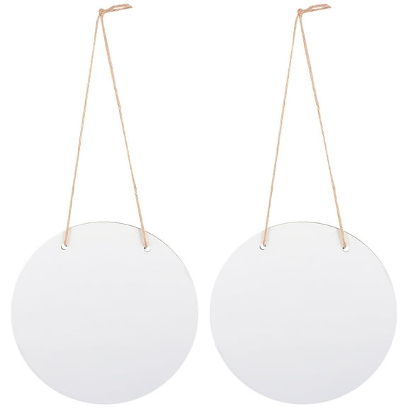 2 Wooden Circle Sign Hanging Wood Plaques 30cm White