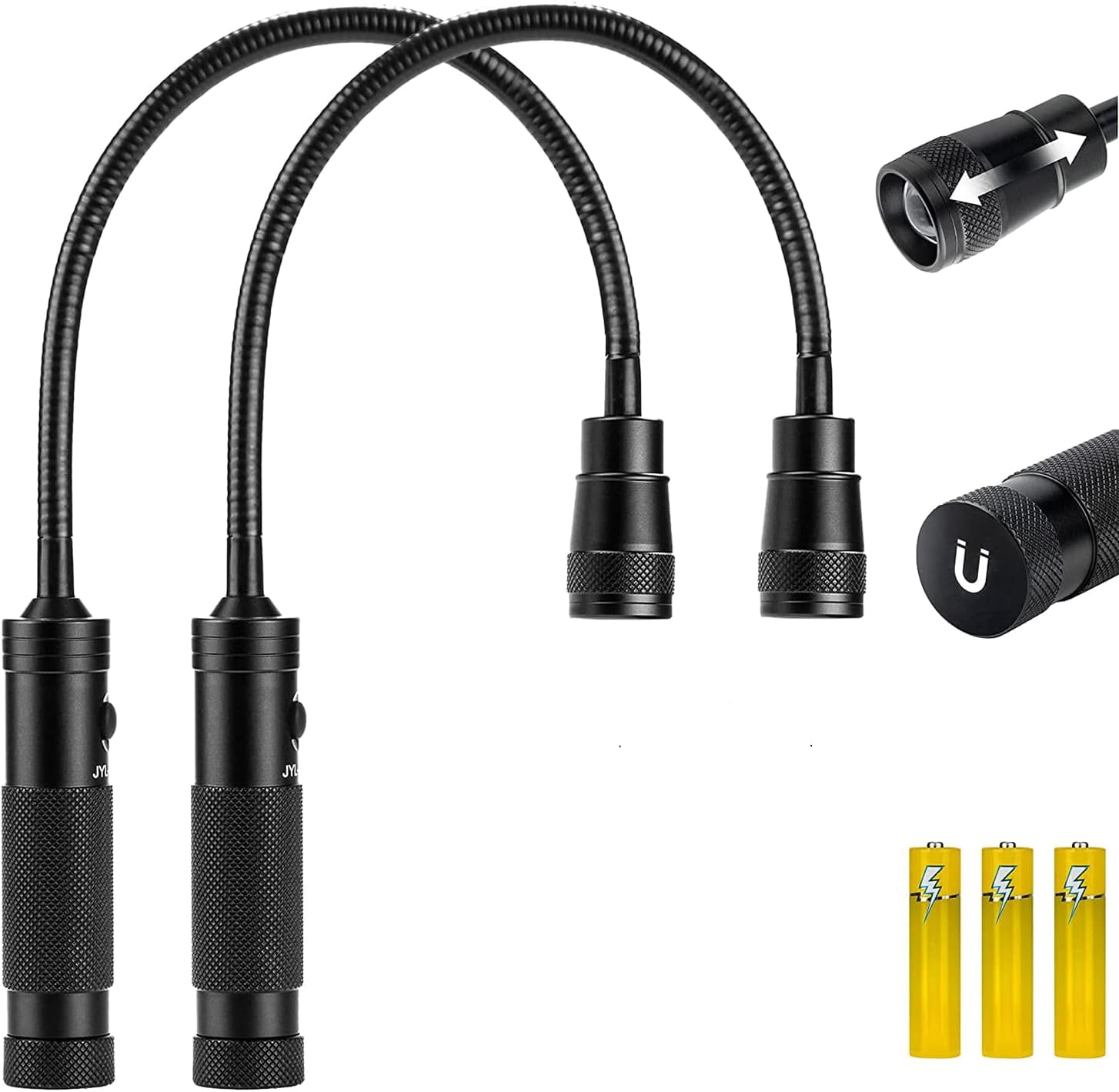 Round Puck Work Flashlight 2 Work Light, 500 Lumen Gooseneck Light, Zoomable Flexible Flashlight ...