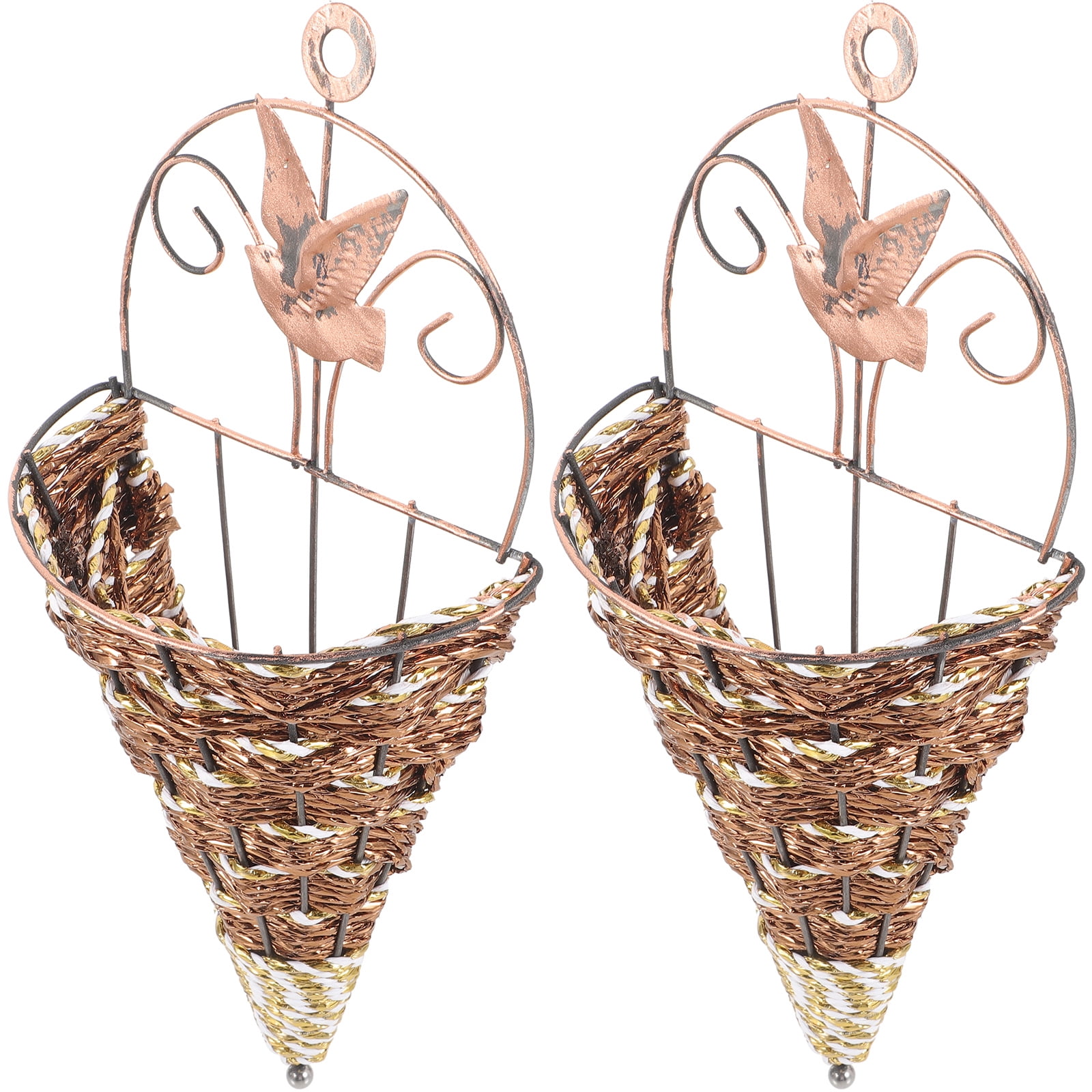 FOMIYES Set of 2 Coffee with Plastic Hanging Flower Pots and Rattan ...