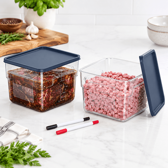 2 X 12.0(QT) Square Food Storage Containers With Side Handles For Flour And Bulk Ingredients