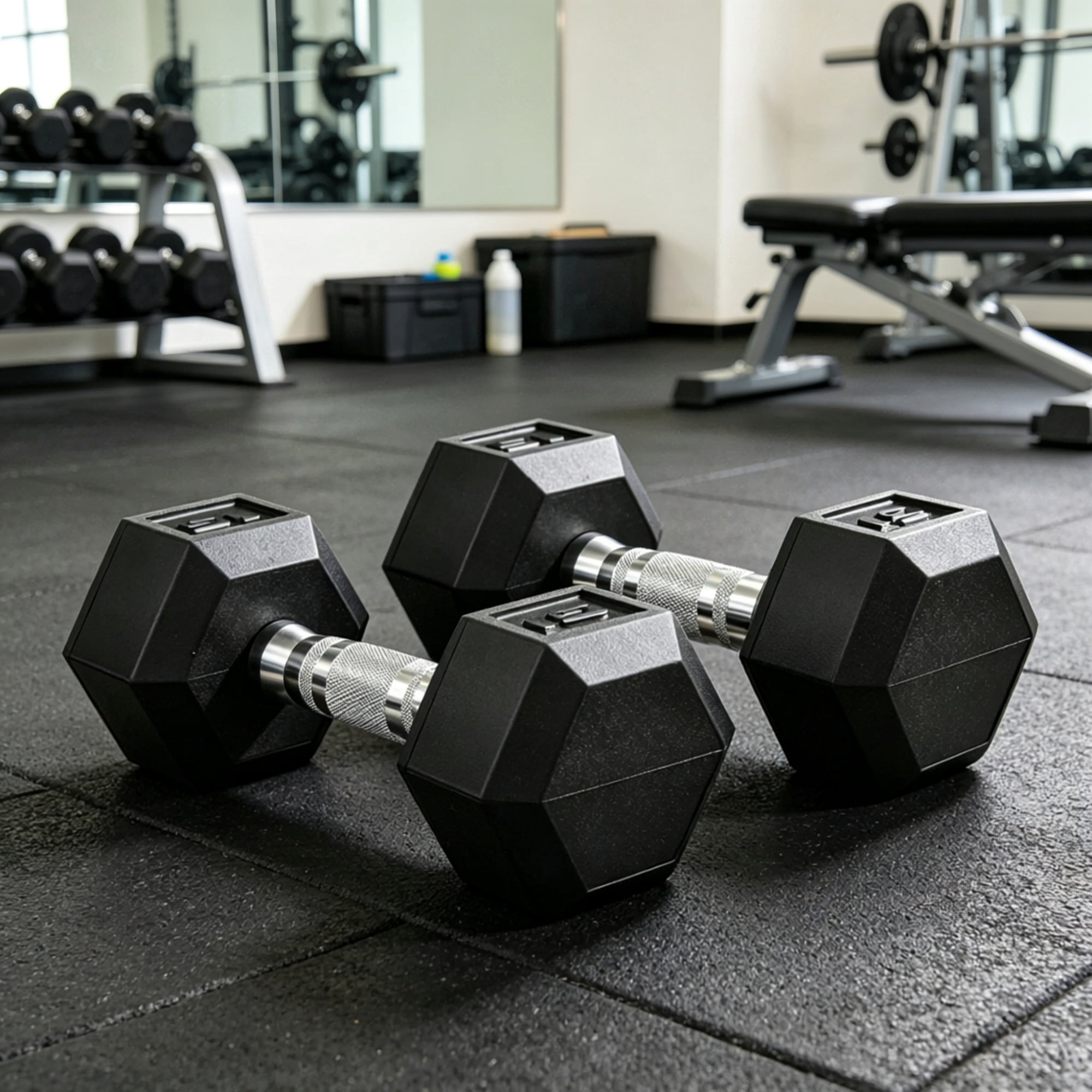 2 X 15lbs Hex Dumbbell Set for Home Gym Workout Rubber Weights with Non-Slip Handles Anti-Roll Fitness Exercise Dumbbells for Women And Men, Black