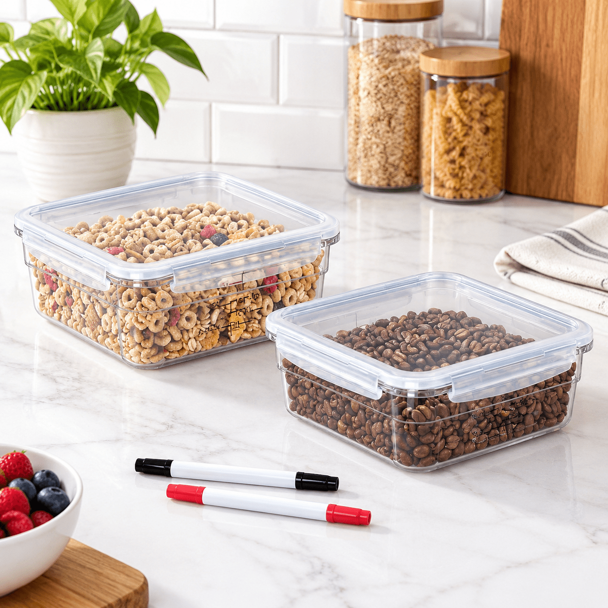Stackable Ingredient Containers 2 X 2.0(QT)-Shallow 2 Pack Polycarbonate Airtight Stackable Food ...