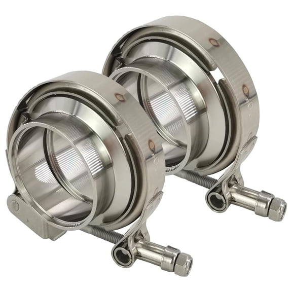2 X 2 inch Quick Release V Band Clamp with Male Female Flanges 304 Stainless Steel for Exhaust Downpipes, 2 Pack