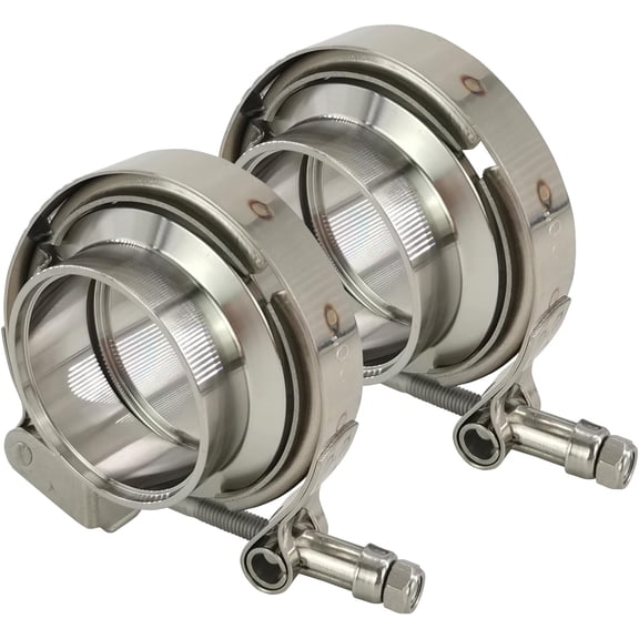2 X 2 inch Quick Release V Band Clamp with Male Female Flanges 304 Stainless Steel for Exhaust Downpipes, 2 Pack