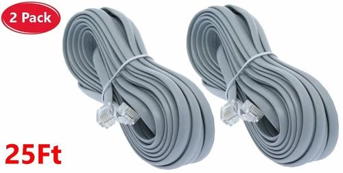 2 X 25Ft Telephone Line Cord Cable Rj-11 6P4C Rj11 Dsl Modem Fax Phone To Wall