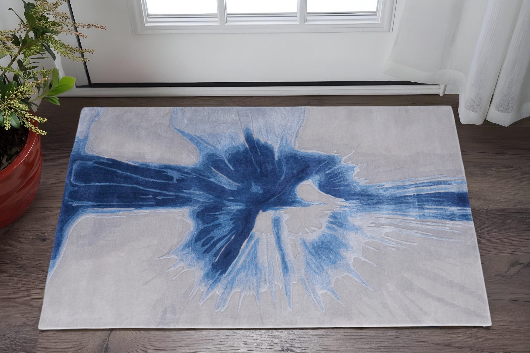 Blue Gray Abstract Rug HomeRoots 617023 2 x 3 ft. Blue & Gray Abstract Hand Tufted Rectangle ...