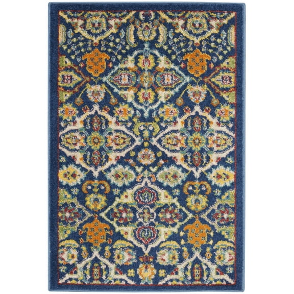 2' X 3' Blue Floral Power Loom Area Rug