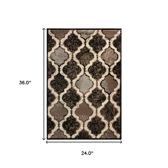 HomeRoots 487178 2 x 3 ft. Chocolate Quatrefoil Power Loom Distressed Stain Resistant Rectangle Area Rug