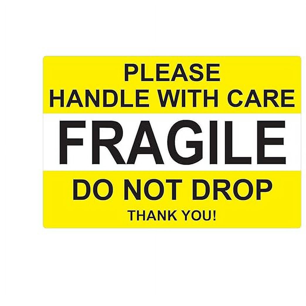 2 X 3 Fragile Stickers Handle with Care Do Not Drop Color Yellow (2