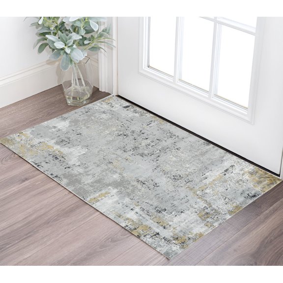 2' X 3' Gray Black And Ivory Abstract Area Rug