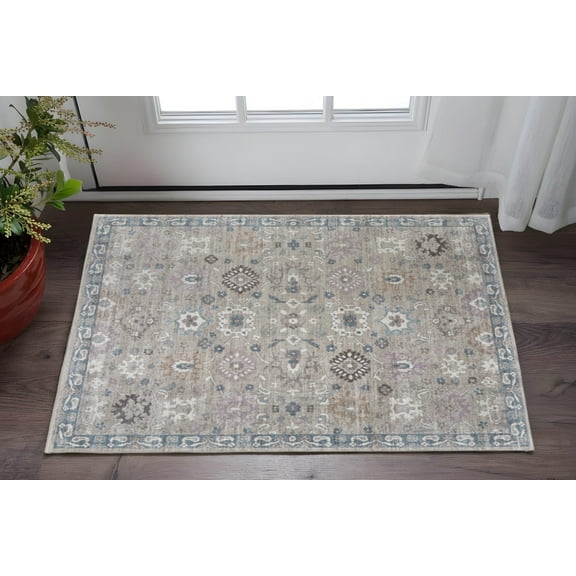 HomeRoots 617308 2 x 3 ft. Gray, Blue & Taupe Floral Distressed Rectangle Area Rug