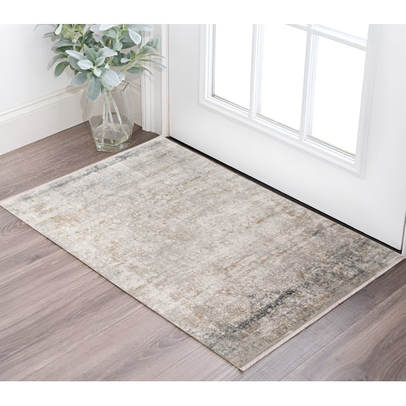 2' X 3' Gray Ivory And Brown Medallion Area Rug With Fringe