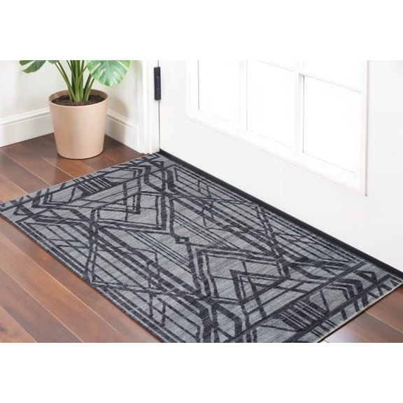 2' X 3' Gray and Blue Wool Geometric Hand Knotted Area Rug