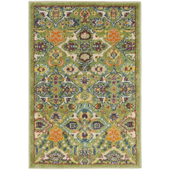 2' X 3' Green Floral Power Loom Area Rug