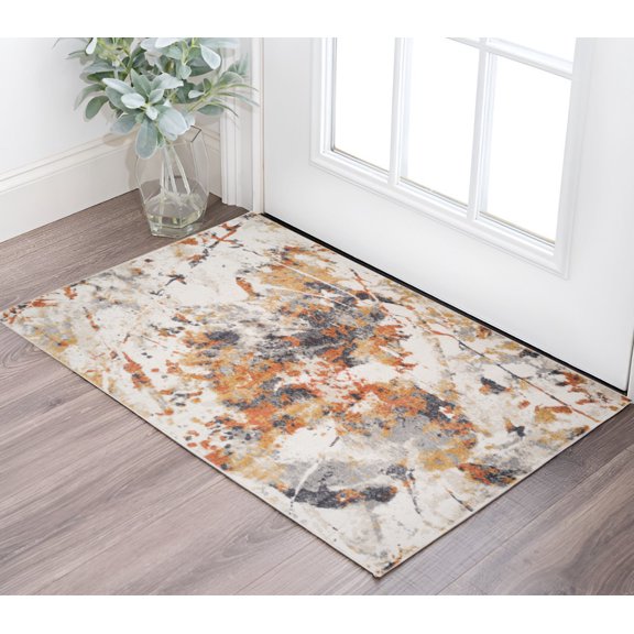 2' X 3' Ivory Orange And Gray Abstract Area Rug