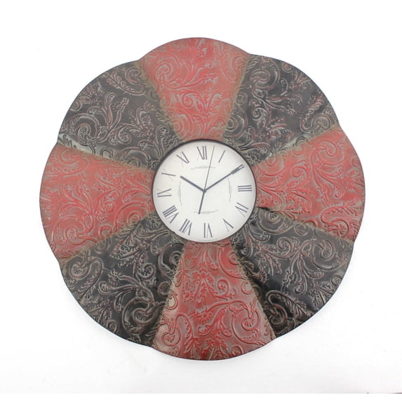 2" X 30" X 30" Black & Red Traditional Floral Metal Wall Clock