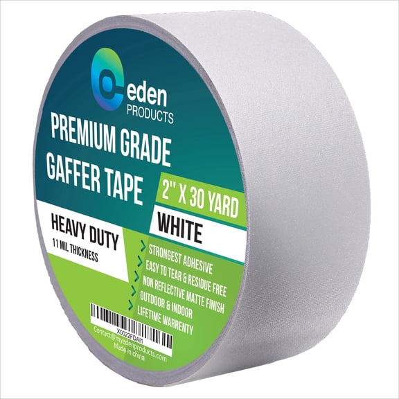 2" X 30 Yards Professional Grade Gaffer Tape Multipurpose Tape, No Residue, Matte Finish, Waterproof, Indoor/Outdoor, Heavy Duty Non-Reflective (White Color) - 2 Pack
