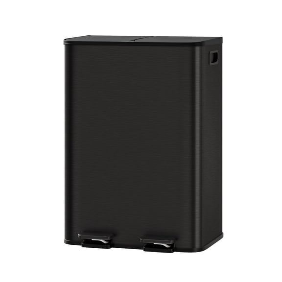 2 X 30L Soft-Close, Smudge Resistant Trash Can Large Dual Trash and Recycle Bin Combo, Step-on Kitchen Metal Garbage Cans, PP Inner Buckets,Black