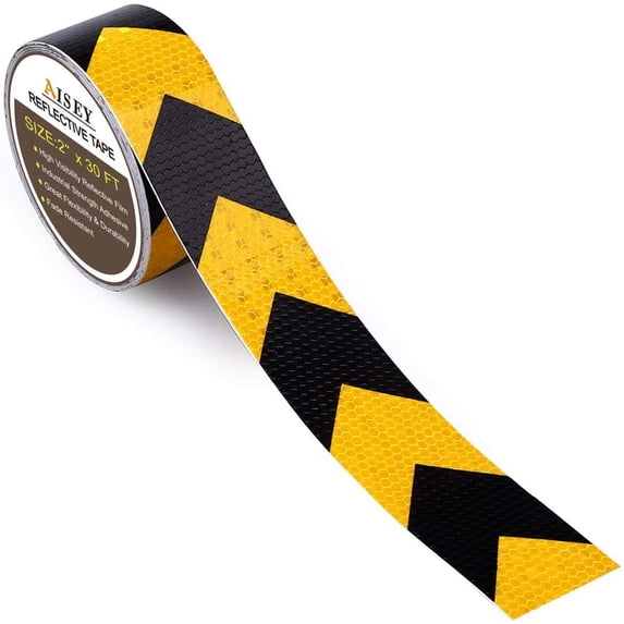 2" X 30ft Reflective Safety Hazard Warning Tape Waterproof Yellow Black - High Intensity Reflector Tape for Outdoor Steps