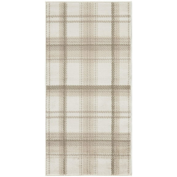 2' X 4' Beige and Ivory Plaid Power Loom Area Rug