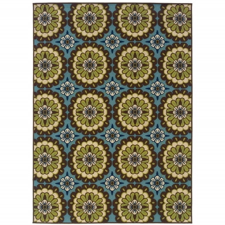 2' X 4' Blue Floral Stain Resistant Indoor Outdoor Area Rug - 6' x 7'