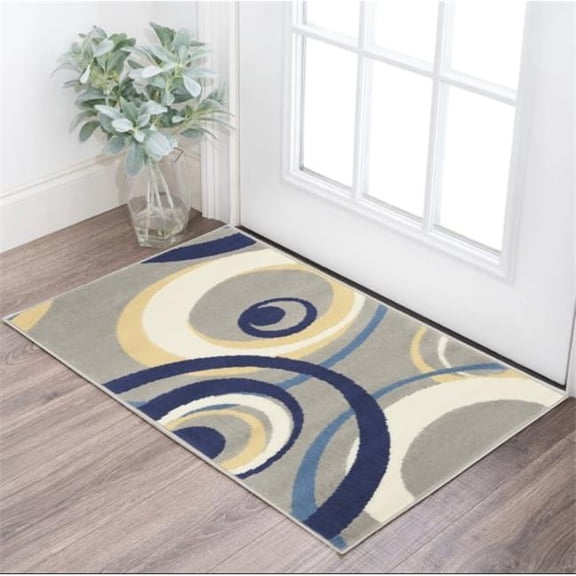 HomeRoots 546059 2 x 4 ft. Geometric Power Loom Rectangle Area Rug, Gray & Blue