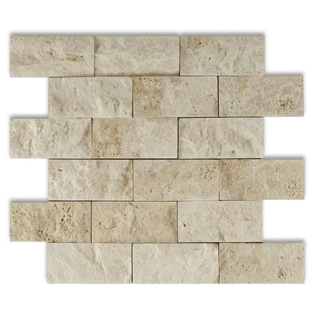 2 X 4 Ivory Travertine Split-Faced Brick Mosaic Tile Sample