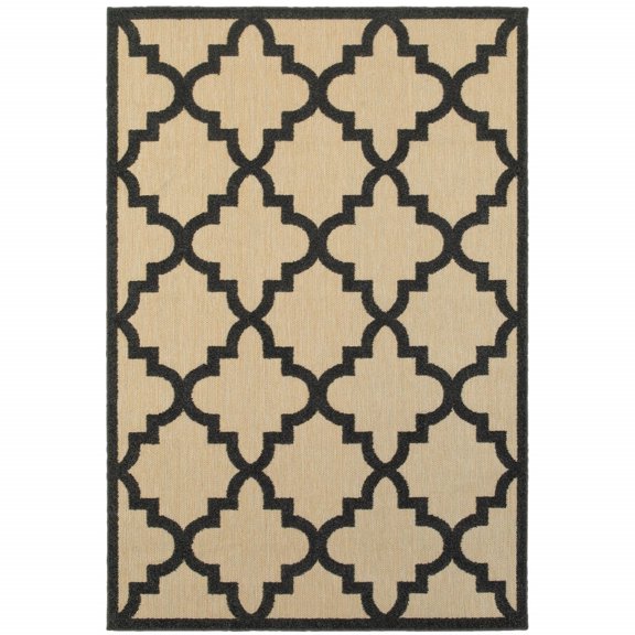 2' X 4' Sand Geometric Stain Resistant Indoor Outdoor Area Rug - 6' x 7'