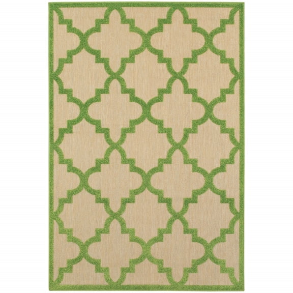 2' X 4' Sand Geometric Stain Resistant Indoor Outdoor Area Rug - 6' x 7'