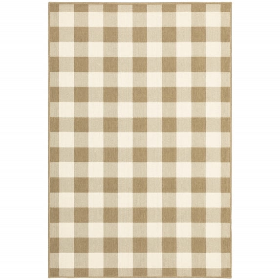 2' X 4' Tan Geometric Stain Resistant Indoor Outdoor Area Rug - 6' x 7'