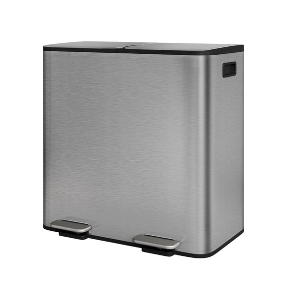2 X 40L Gallon Soft-Close, Smudge Resistant Trash Can Large Dual Trash and Recycle Bin Combo, Step-on Kitchen Metal Garbage Cans, Grey Stainless Steel