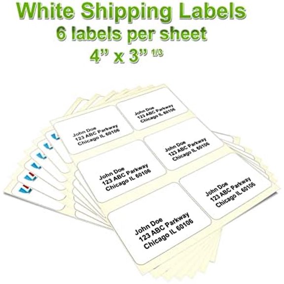2 X 600 Address Labels - 6 Up Labels. 4 X 3.33 Size, Use with Word Template 5164, 5264. Heavyweight Label Works in Inkjet and Laser Printers.