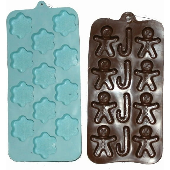 2 X Christmas Snowflakes & Ginger Boy Silicone Ice Cube Trays Mold Party Drinks