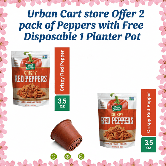 (2 X ) Fresh Gourmet Crispy Red Peppers, Salad Toppings,( With Disposable Planter 1 Pot ) Urban Car Gift Pack